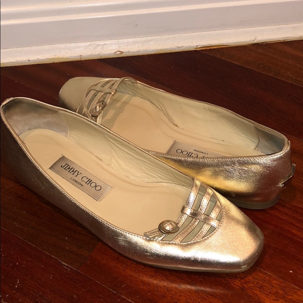 Jimmy Choo Gold Leather Flats